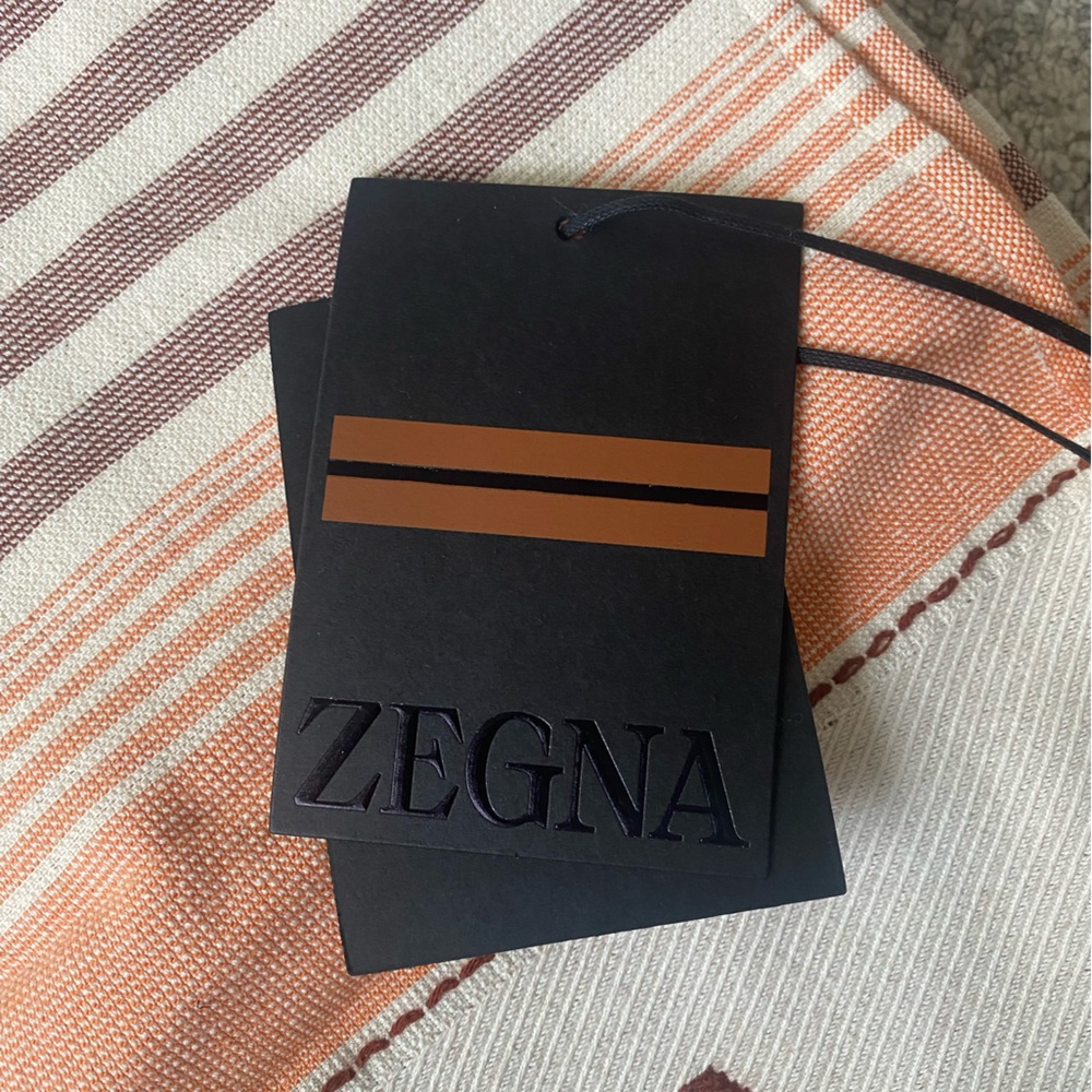 ZEGNA Orange & White Striped Beach Towel - Picture 5 of 6